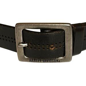 Harley-Davidson Mens Black Perforated Leather Belt With Logo Buckle Biker